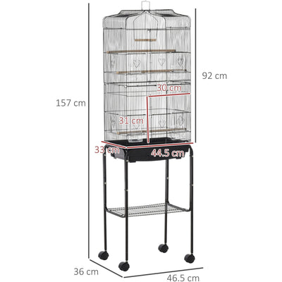 Budgie Cage With Stand, Wheels, Slide-out Tray, 36x46x157cm Pawhut