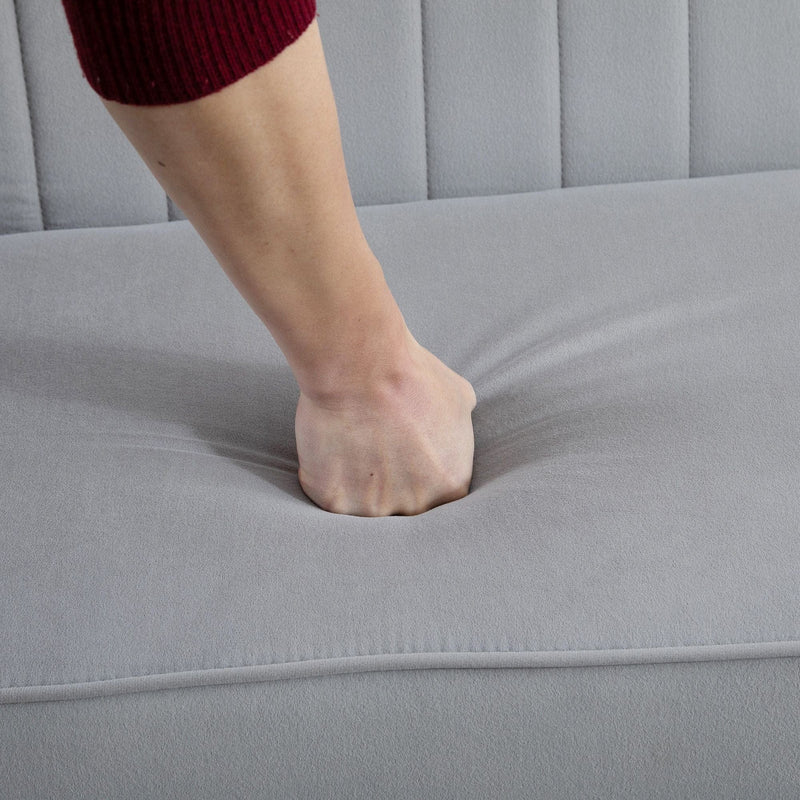 Compact Grey Velvet Double Sofa With High Back