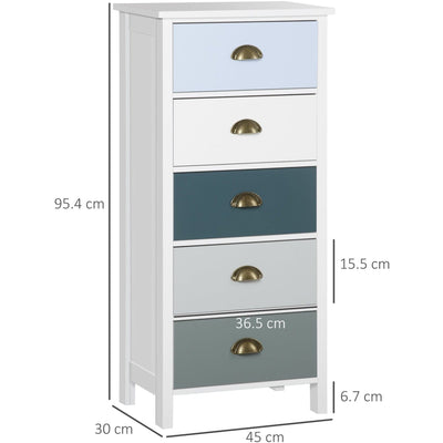 5 Drawer Dresser, Metal Handle, Slim, Living Room/Bedroom Homcom