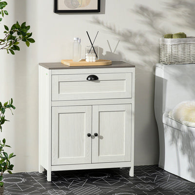 White Freestanding Bathroom Floor Cabinet With Drawer Kleankin