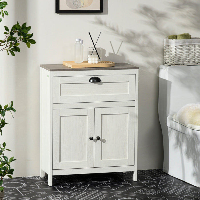 White Freestanding Bathroom Floor Cabinet With Drawer