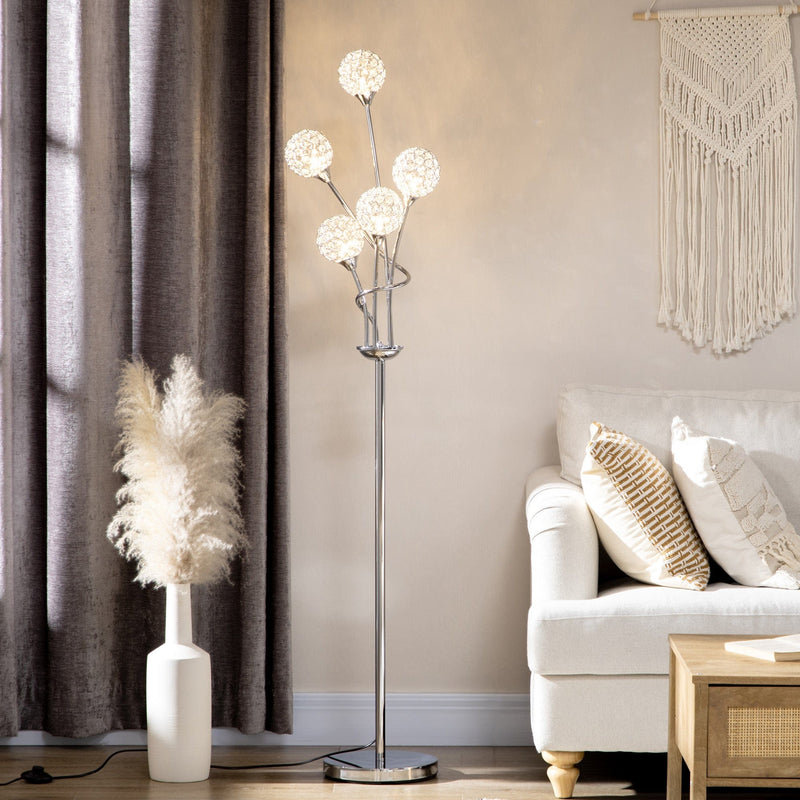 Silver Crystal Floor Lamp, 5 Lights, 34x25x156cm