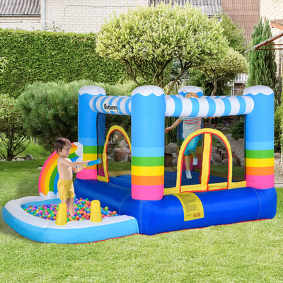 Kids Outdoor Inflatable Trampoline and Pool Play Centre with Safety Net Multi Colour Aiyaplay