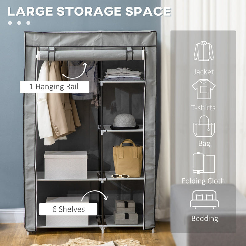 Light Grey 6-Shelf Foldable Fabric Wardrobe