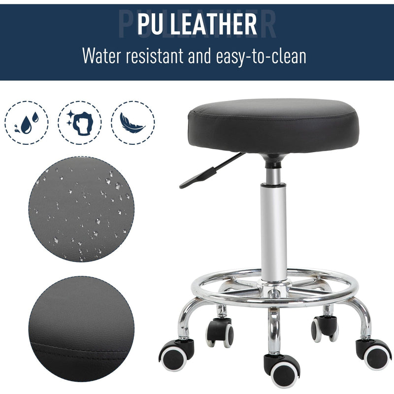 Beauty Salon Stool, Black Faux Leather
