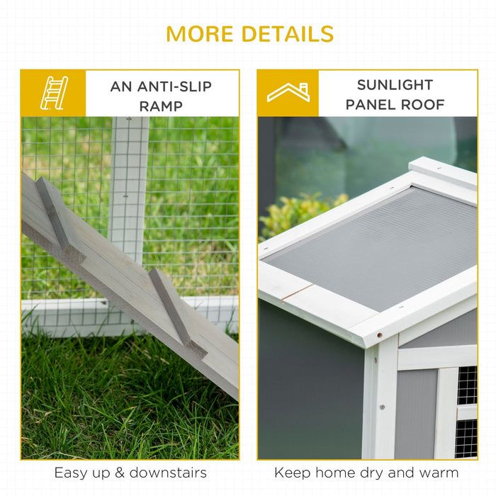 Two Storey Wooden Rabbit Hutch, Grey