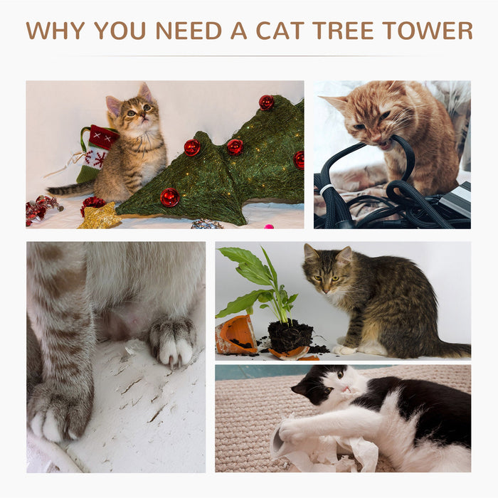 65cm Cat Tree, 2 Perch, Sisal Scratching Posts, Playhouse