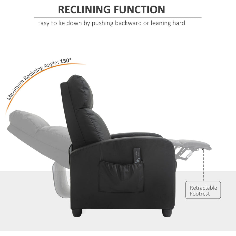 Leather Recliner Chair with Massage, Footrest, Remote, Black