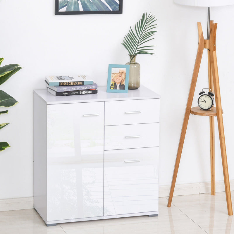 White Gloss Side Cabinet, L71 x W35 x H76cm