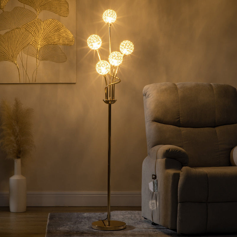 HOMCOM Crystal Floor Lamps for Living Room Bedroom with 5 Light, Modern Upright Standing Lamp, 34x25x156cm, Gold Tone Homcom