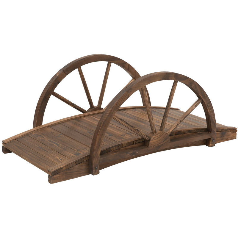 Wooden Garden Bridge, Arc Footbridge, Half Wheeled Railings Outsunny