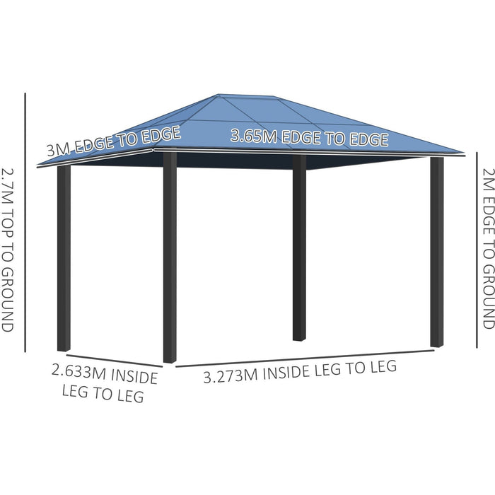 Metal Frame Gazebo, Polycarbonate Roof, 3.6x3m, Brown