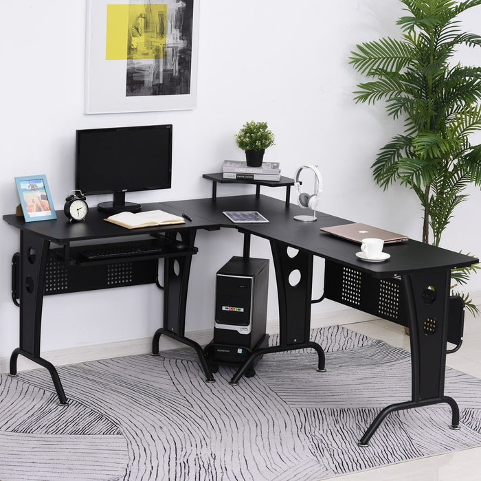 Corner Gaming Desk with Keyboard Tray, CPU Rack, Black