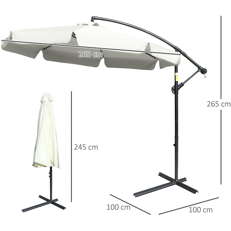 2.7m Cantilever Parasol With Cross Base - Crank Handle