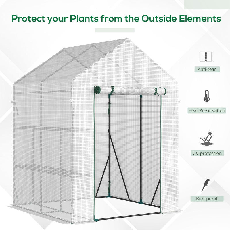 Portable Greenhouse, 2-Tier Shelf, Roll-Up Door, PE Cover