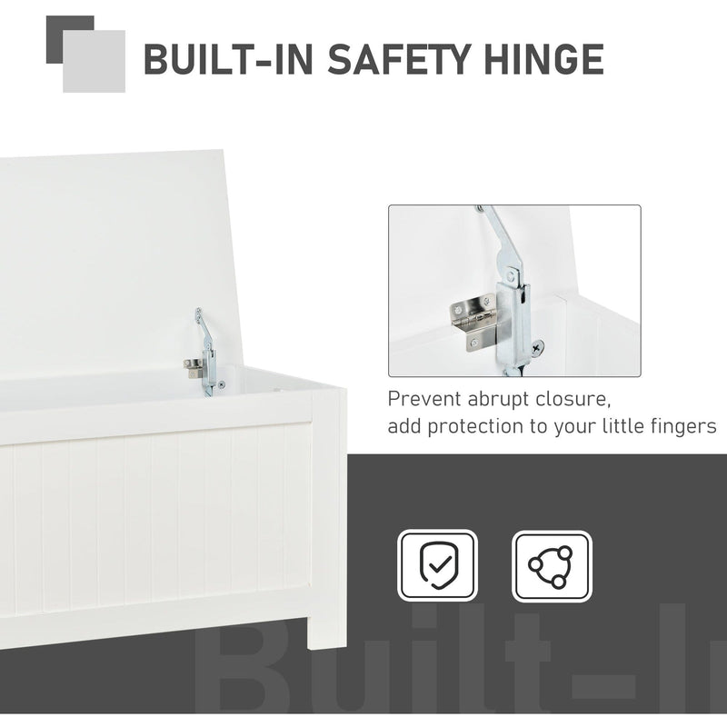 White Wooden Storage Box, Lid & Safety Hinges