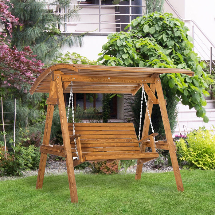 2 Seater Wooden Garden Swing With Adjustable Canopy