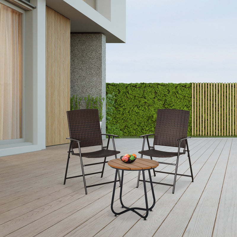 Outsunny 2pcs Folding Garden Chair Rattan Bistro Set with Armrest for Outdoor Steel Frame Outsunny
