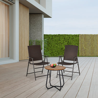 Outsunny 2pcs Folding Garden Chair Rattan Bistro Set with Armrest for Outdoor Steel Frame Outsunny