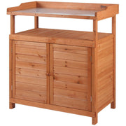 Potting Bench With Cupboard, Galvanized Top - 98x47x105 cm Outsunny