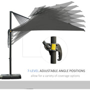Roma 3m Square Cantilever Parasol With Base, Grey Outsunny
