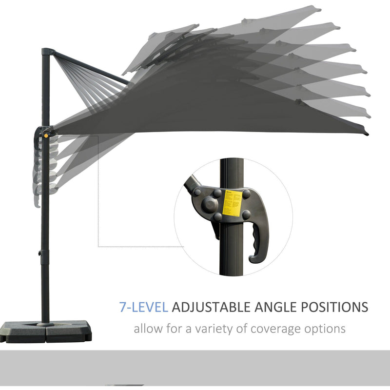 Roma 3m Square Cantilever Parasol With Base, Grey Outsunny