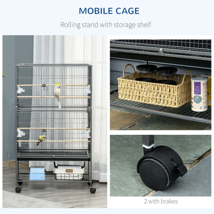 Large Bird Cage with Rolling Stand, Dark Grey