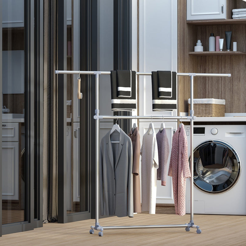 Adjustable Heavy Duty Garment Rail with Wheels