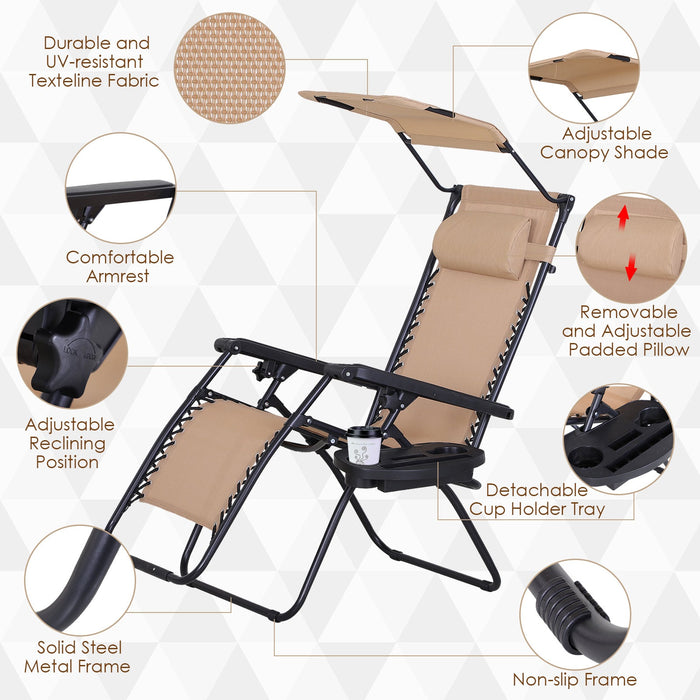 Folding Zero Gravity Chair, Cup Holder & Canopy Shade