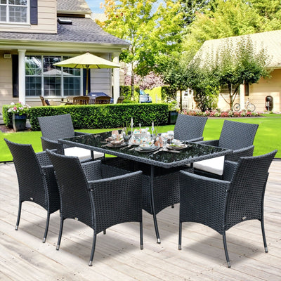 6 Seater Rattan Dining Set, Black Outsunny