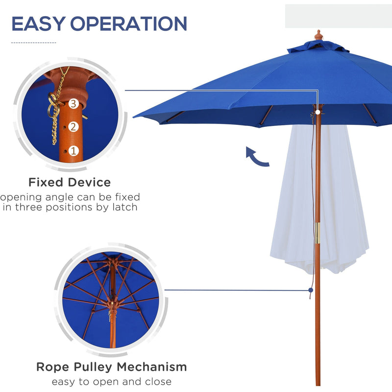 2.5m Wooden Garden Parasol - Top Vent