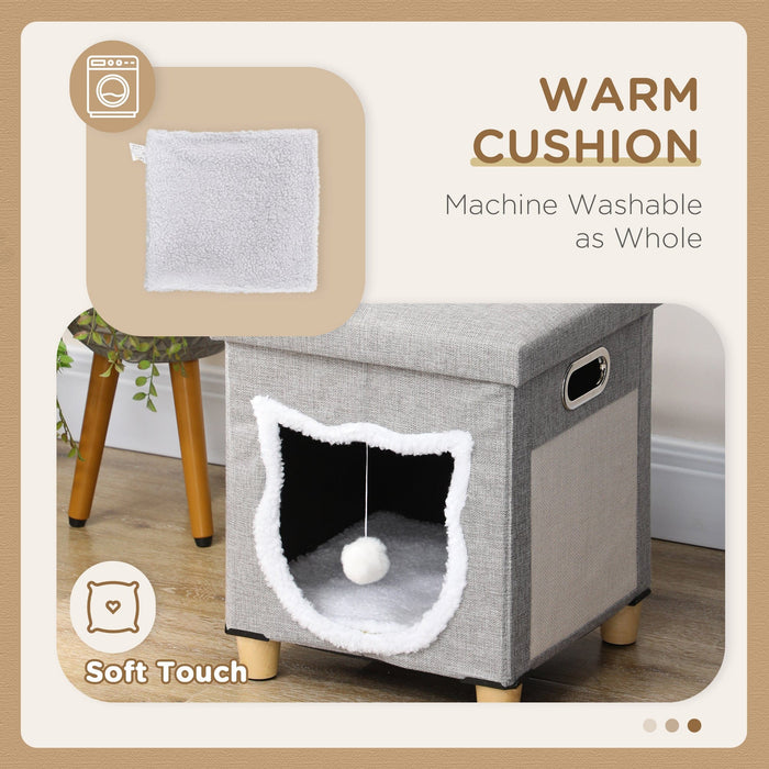 PawHut Cat Bed Ottoman, Grey with Ball Toy