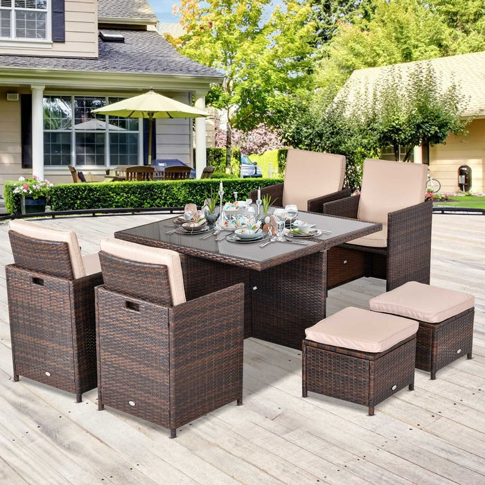 Rattan Cube Dining Set with Table, Chairs & Footrest