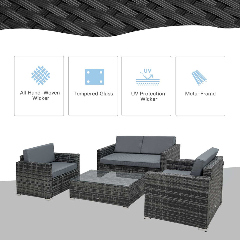 4 Seater Garden Furniture Set, Hand-Woven PE Wicker