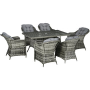 6 Seater Rattan Garden Dining Set - Grey Outsunny