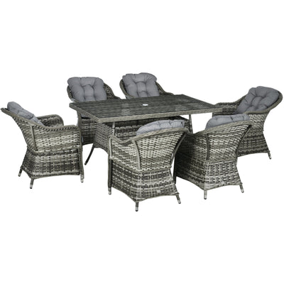 6 Seater Rattan Garden Dining Set - Grey Outsunny