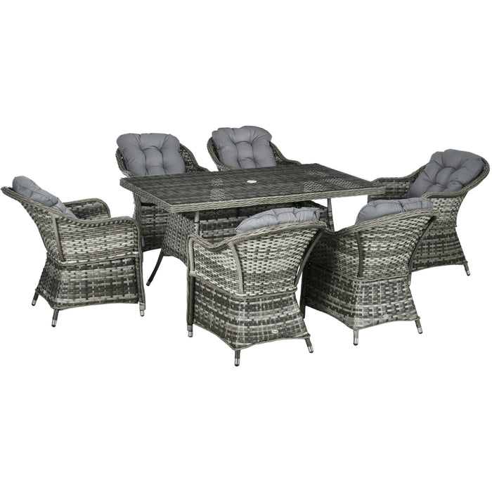 6 Seater Rattan Garden Dining Set - Grey