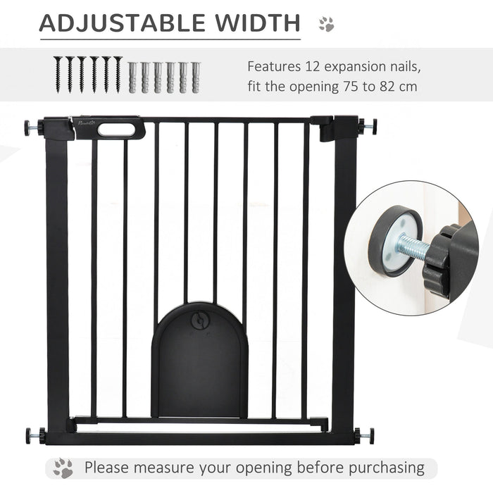 PawHut 75-82cm Black Pet Safety Gate