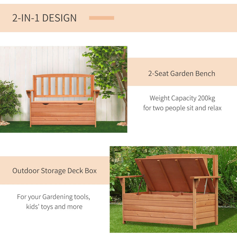 Outsunny Outdoor Garden Storage Bench Patio Box All Weather Deck Fir Wood Solid Seating Outsunny