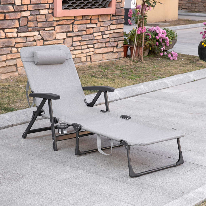 Portable Folding Sun Lounger With Drinks Holder