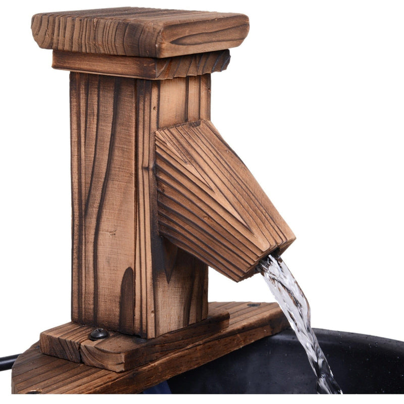 Wood Barrel Electric Water Fountain, Patio Feature Outsunny