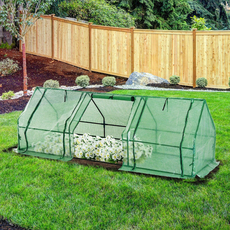 Small Tunnel Greenhouse Green 3 Zippered Doors
