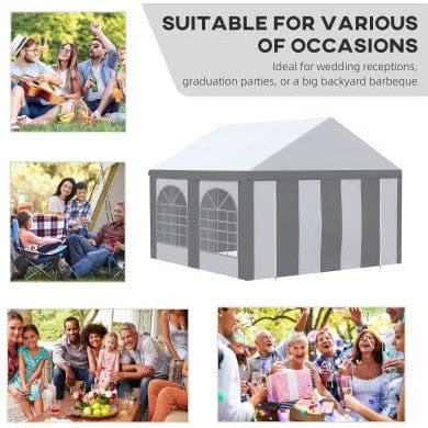 Steel Frame Gazebo With Sides, 4x4m, White/Grey