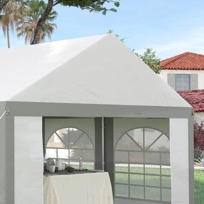 Steel Frame Gazebo With Sides, 4x4m, White/Grey