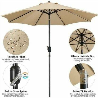 2.7m Garden Parasol Patio Umbrella Market Table Umbrella With Tilt & Crank Handle