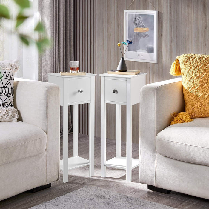 Pair of Tall Slim Narrow Bedside Cabinets Contemporary Design