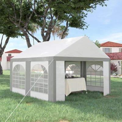 Steel Frame Gazebo With Sides, 4x4m, White/Grey
