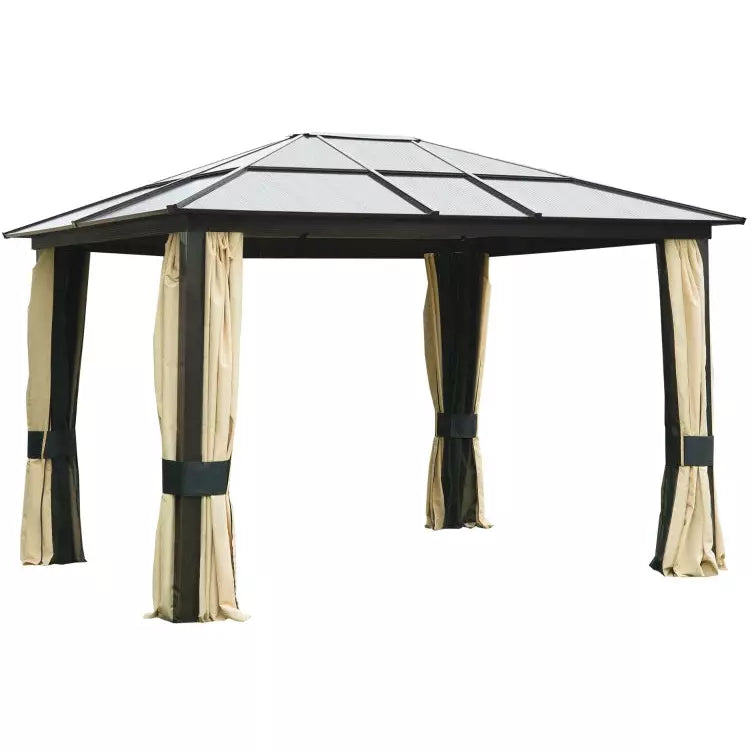 Hardtop Gazebo, Polycarbonate Roof, Garden Pavilion, 3.6x3m