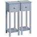 Picture of a pair of slim narrow bedside tables with chrome drawer knobs