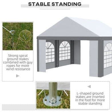 Steel Frame Gazebo With Sides, 4x4m, White/Grey